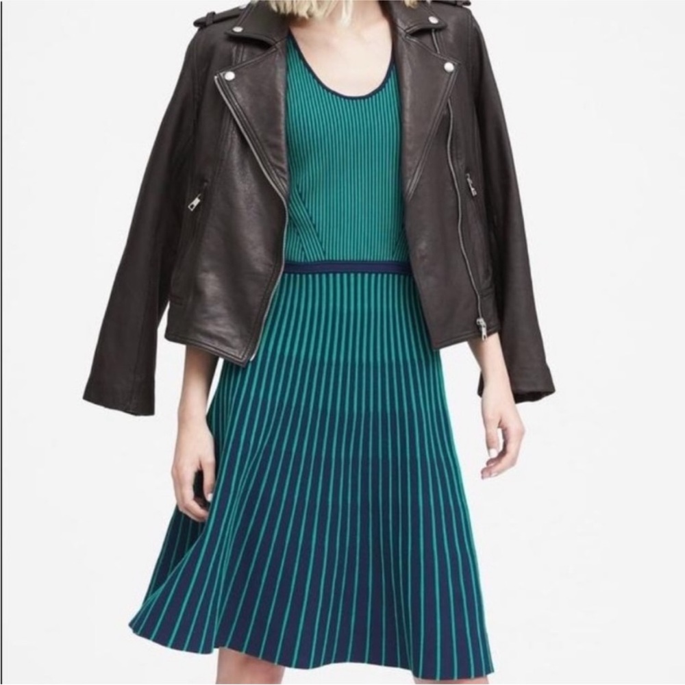 Banana Republic Stripe Knit Fit-and-Flare Dress Green & Blue